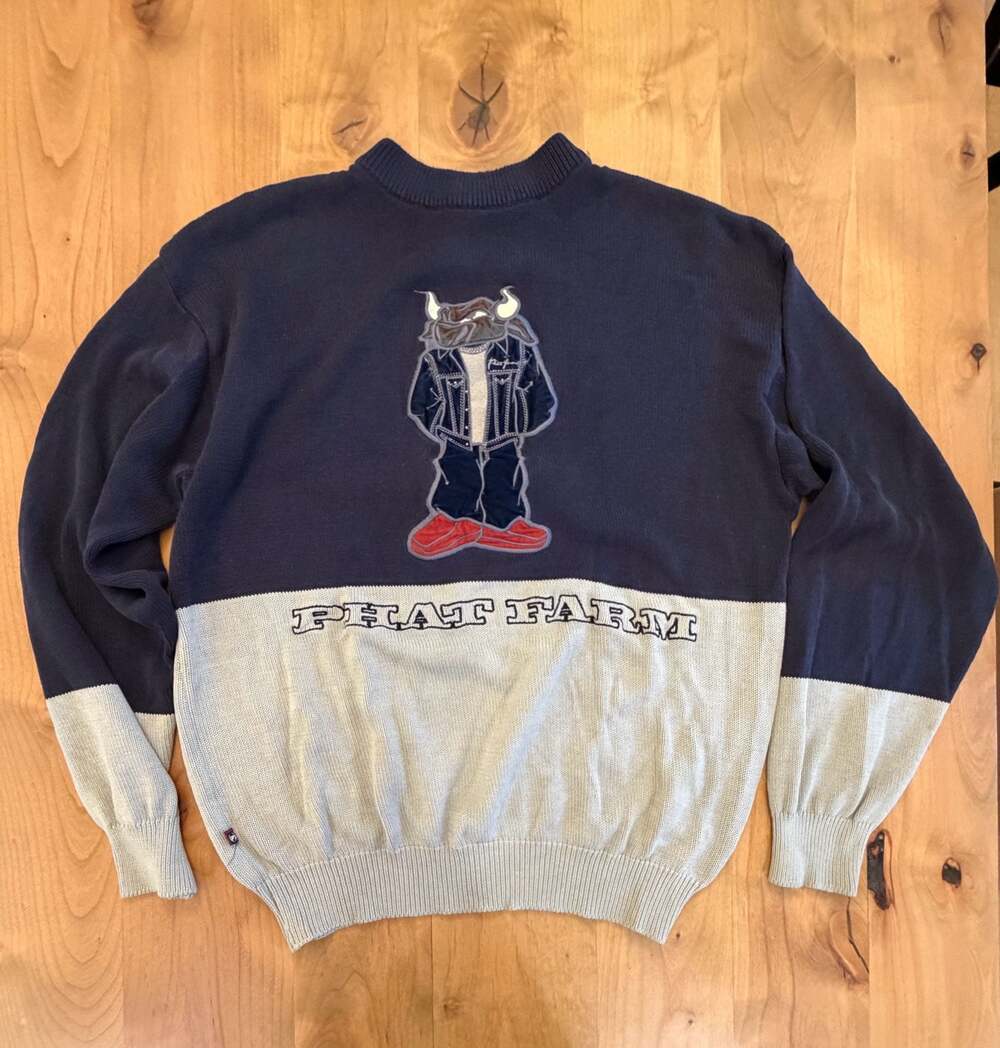 Vintage Phat Farm Bull Graphic Colorblock Knit Sweater XL